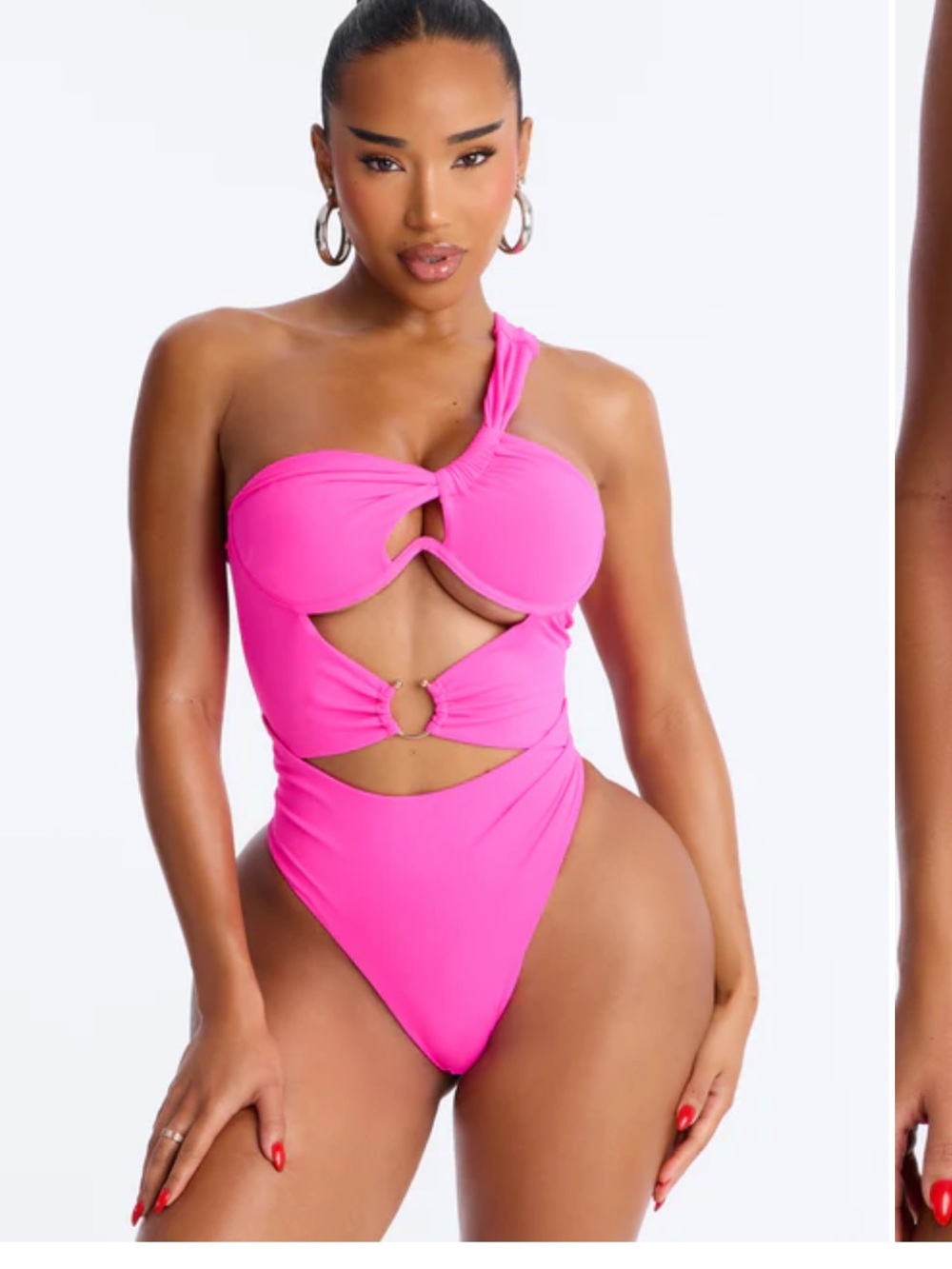Fashion Nova One-Shoulder Cutout One-Piece Swimsuit in Hot Pink